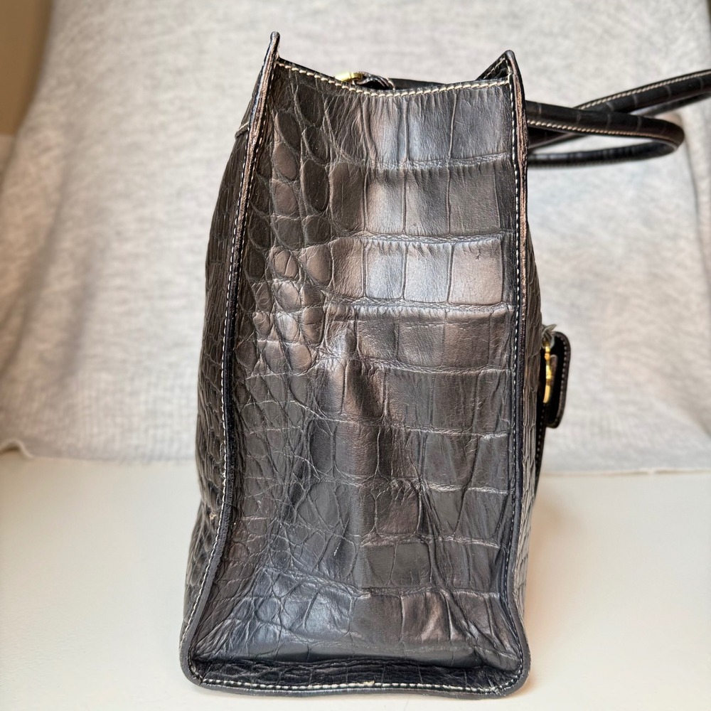 VTG Dooney & Bourke Crocodile Embossed Leather Tote Bag Black Gold Hardware Key - Picture 3 of 13